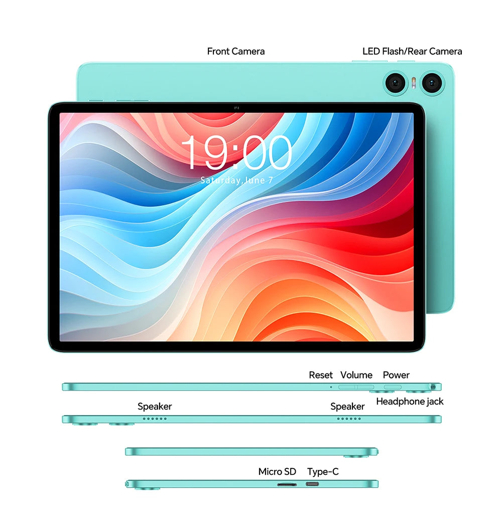 Odea A10 Tablet 10.1" IPS Android 14 T606 Octa-core Max 12GB(4GB+8GB) RAM 128GB ROM Type-C Widevine L1 Earphone Jack Face Unlock.