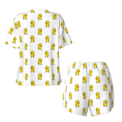 Benutzerdefinierte Frauen Gelb Klassische Gummi Ente Pyjamas Set Gedruckt Zwei-stück Pj Sets Kurzarm Nachtwäsche Loungewear