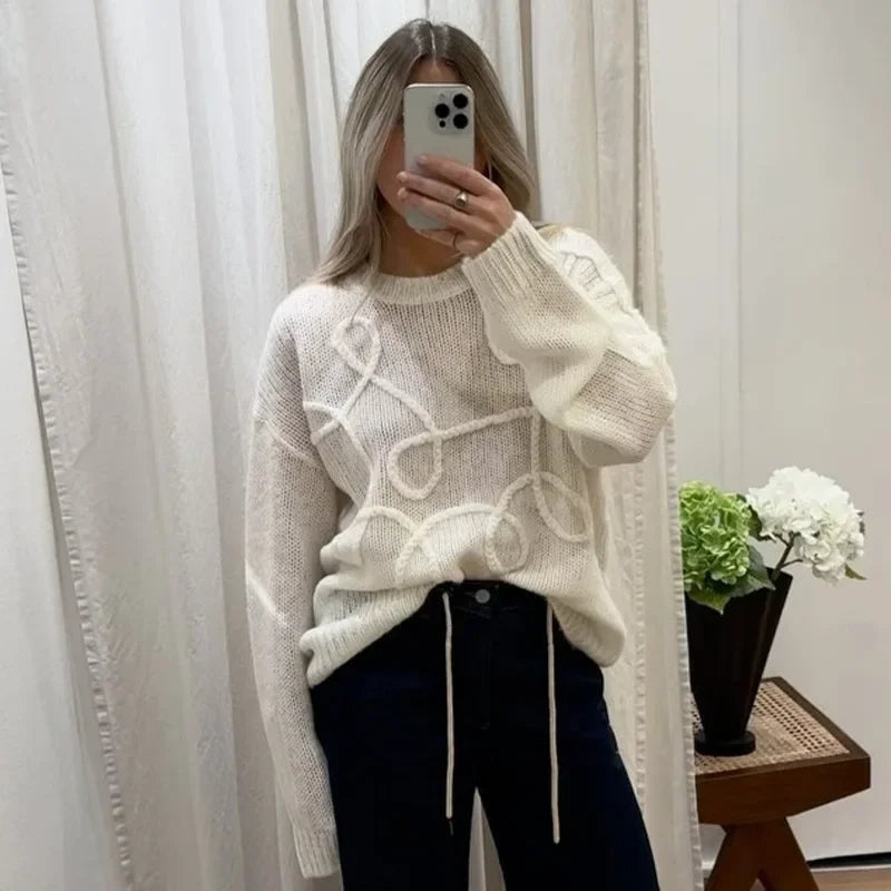Talenza Herbst Casual Pullover frauen Solide Oansatz Langarm Pullover Neue Lose Pendeln Büro Chic Gestrickte Pullover Outfits.