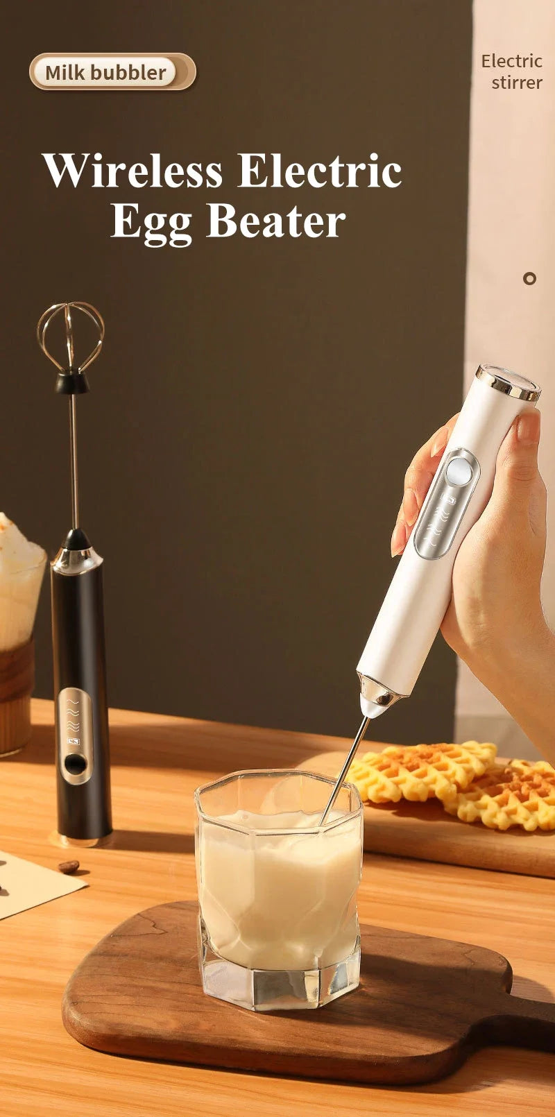 High Quality Electric Milk Frother Foam Maker Handheld USB Rechargeable Foamer High Speeds Drink Mixer Coffee Frothing Wand.