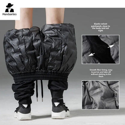 Winter Down Pants Men's Casual Waterproof Zipper Pocket Thick 90% Duck Down Cargo Pants Male Jogger Outdoor Warm Sports Pants.