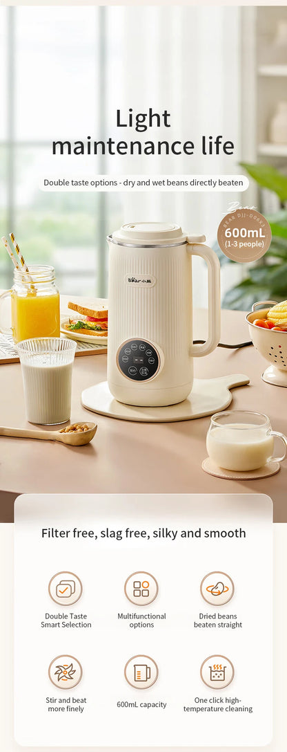 Bear 600ml Soy Milk Machine Maker Soybean Blenders For Kitchen Juicer Food Processors Nut Vegan Low Noise 220V Wall Breaking.