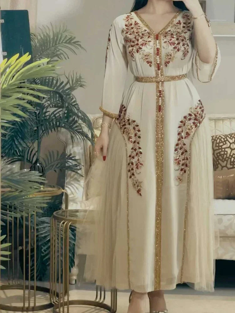 Luxury Eid Muslim Dress for Women Ramadan Arabic Abaya Islamic Evening Party Jalabiya Marocain Clothes Turkish Moroccan Kaftan.