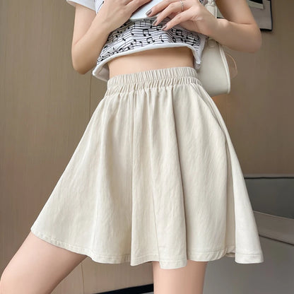 Women Quick Dry Sporty Short Pants Summer Thin Pleated Shorts Skirts High Waist A- Line Five Quarter Pants Cool Wide Leg Pants
