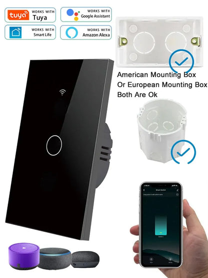 Tuya WiFi Smart Licht Schalter UNS Standard Arbeit Mit Alexa Google Home Wand Touch Schalter 110 V 220 V RF433Mhz Fernbedienung 1 2 3 4 Gang