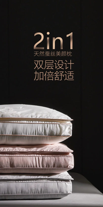 Pure Cotton Satin Jacquard Silk Pillows 48*74cm Mulberry silk Filling Anti Mite Soft Fluffy Hotel Sleeping Bedding Pillows.