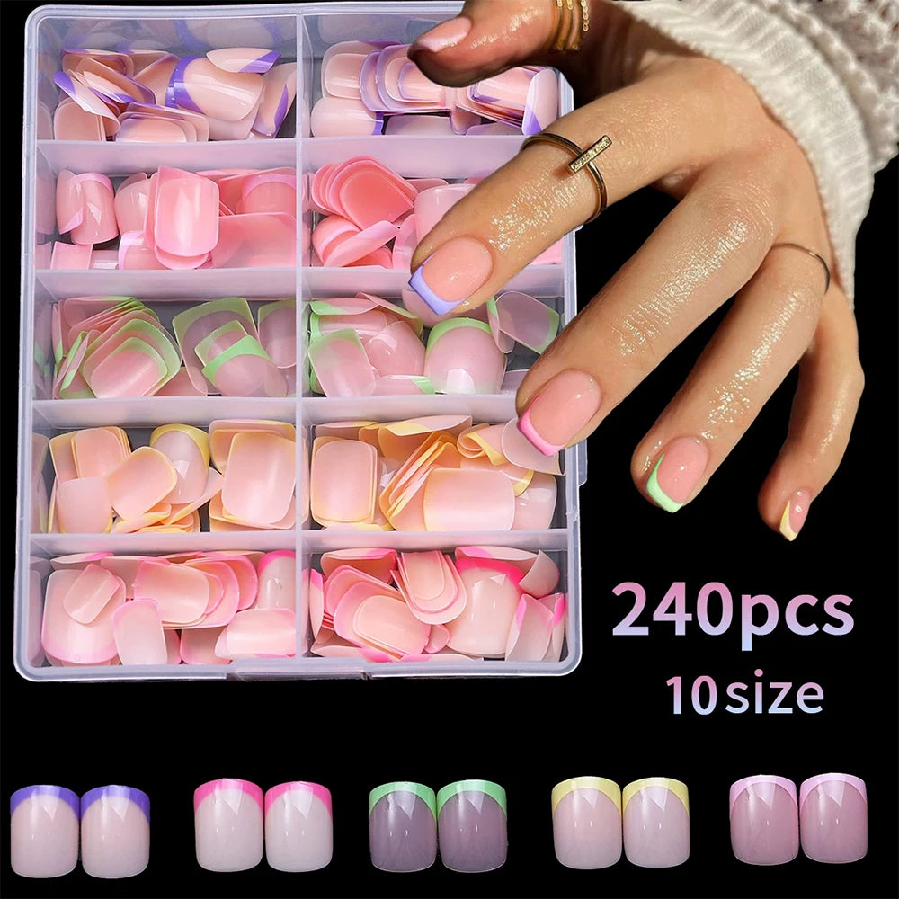 360/240/120pcs Light Pink Almond Press On Nails Glossy White French Fake Nail Simple Full Cover Fake Nails Soft Gel Nail Tips*%&.