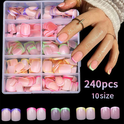 360/240/120pcs Light Pink Almond Press On Nails Glossy White French Fake Nail Simple Full Cover Fake Nails Soft Gel Nail Tips*%&.