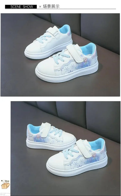 Disney Kids Girls Shoes 2024 New Children Sneakers Girls Elsa Frozen Princess Casual Sport Shoes Student Shoes Teen Shoes.