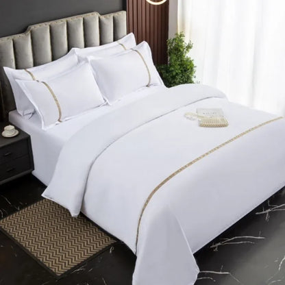 New 140g twill thickened hotel four-piece hotel linen pure white single quilt set webbing hotel bed and breakfast.