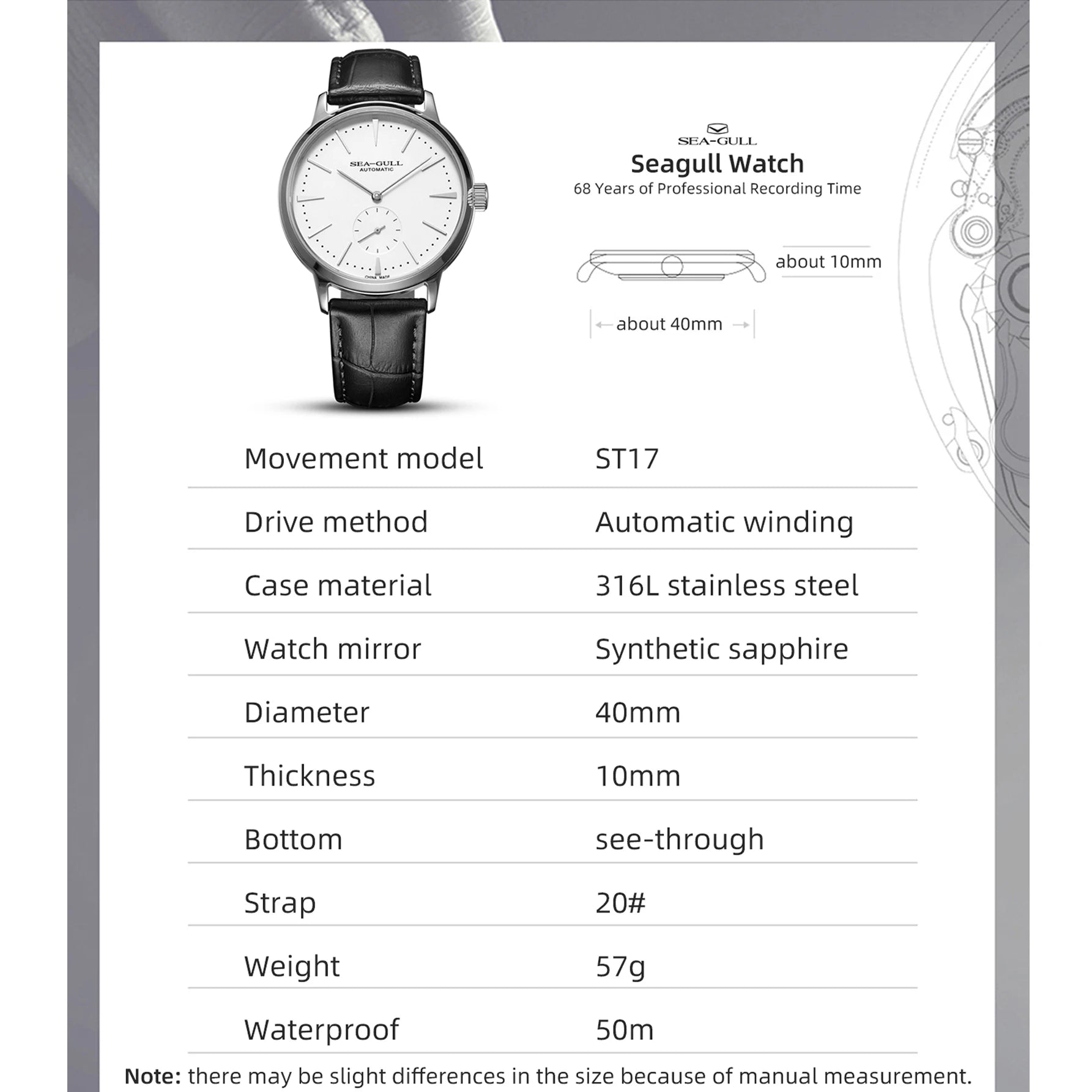 Seagull New Business Watch Men's Mechanical Wristwatches 50m Waterproof Leather Valentine Male Watches relogio masculino 6075.