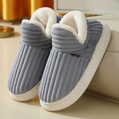 Bebealy New Winter Men Slippers Warm Cotton Shoes Men Indoor Fluffy Fuzzy Men Boots Outdoor Nonslip House Ankle Boots Shoes Men