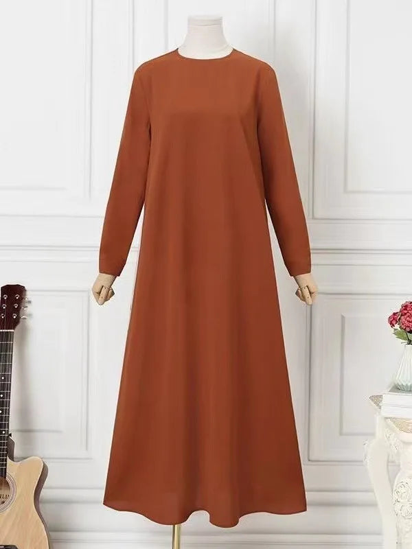 Solid Loose Abaya For Women Casual Elegant Long Sleeve Long Dress Simple Muslim Dress Women Modest Islamic Clothing EID Ramadan.