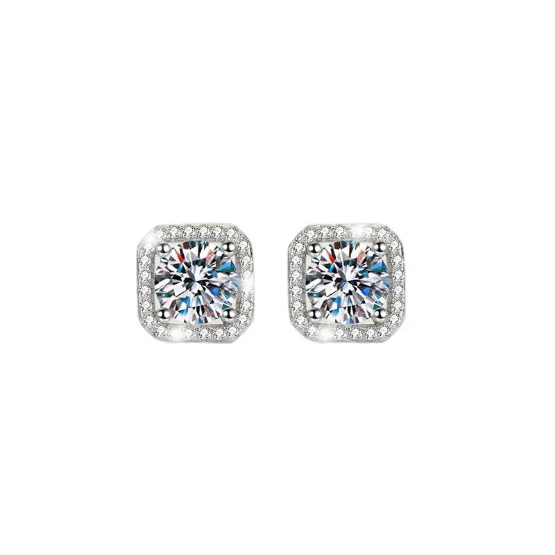 Diamond Earrings Mosonite Earring Square Bag Earrings marry Jewelry simple and fashionable party, Valentine's Day gift.