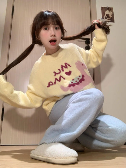 Kawaii Hello Kitty Pajamas Girl Sanrio Long-Sleeved Loungewear Sweet Young Student Girl  Warm Home Clothes Sleepwear Set