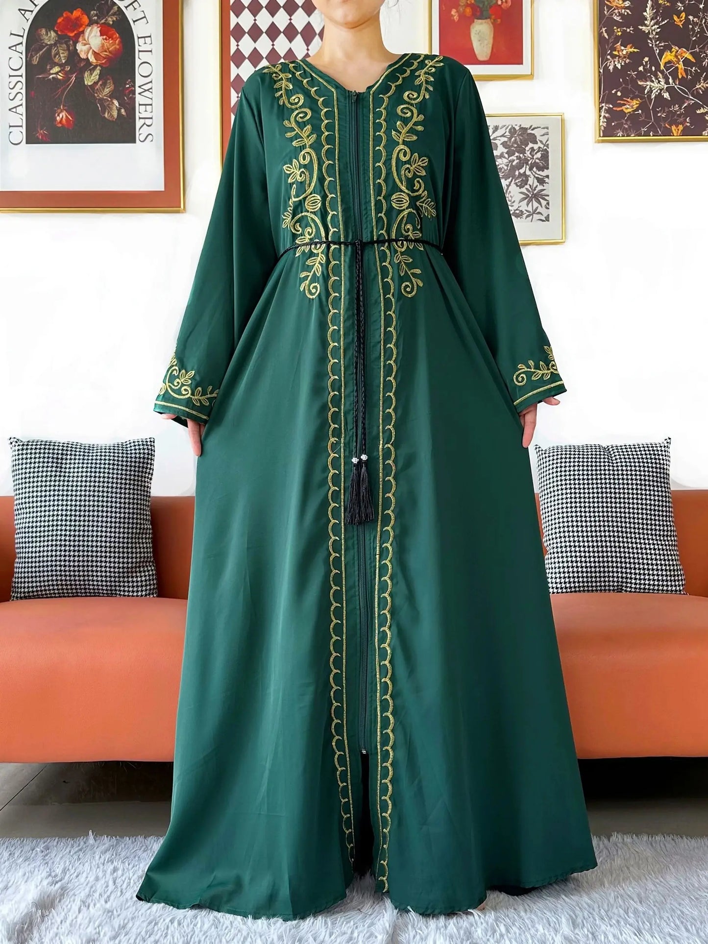 2025 New Elegant Women Abaya Long Sleeve Chiffon Loose Open Abaya Muslim Islamic Clothing Cardigan Style for Special Occasions.