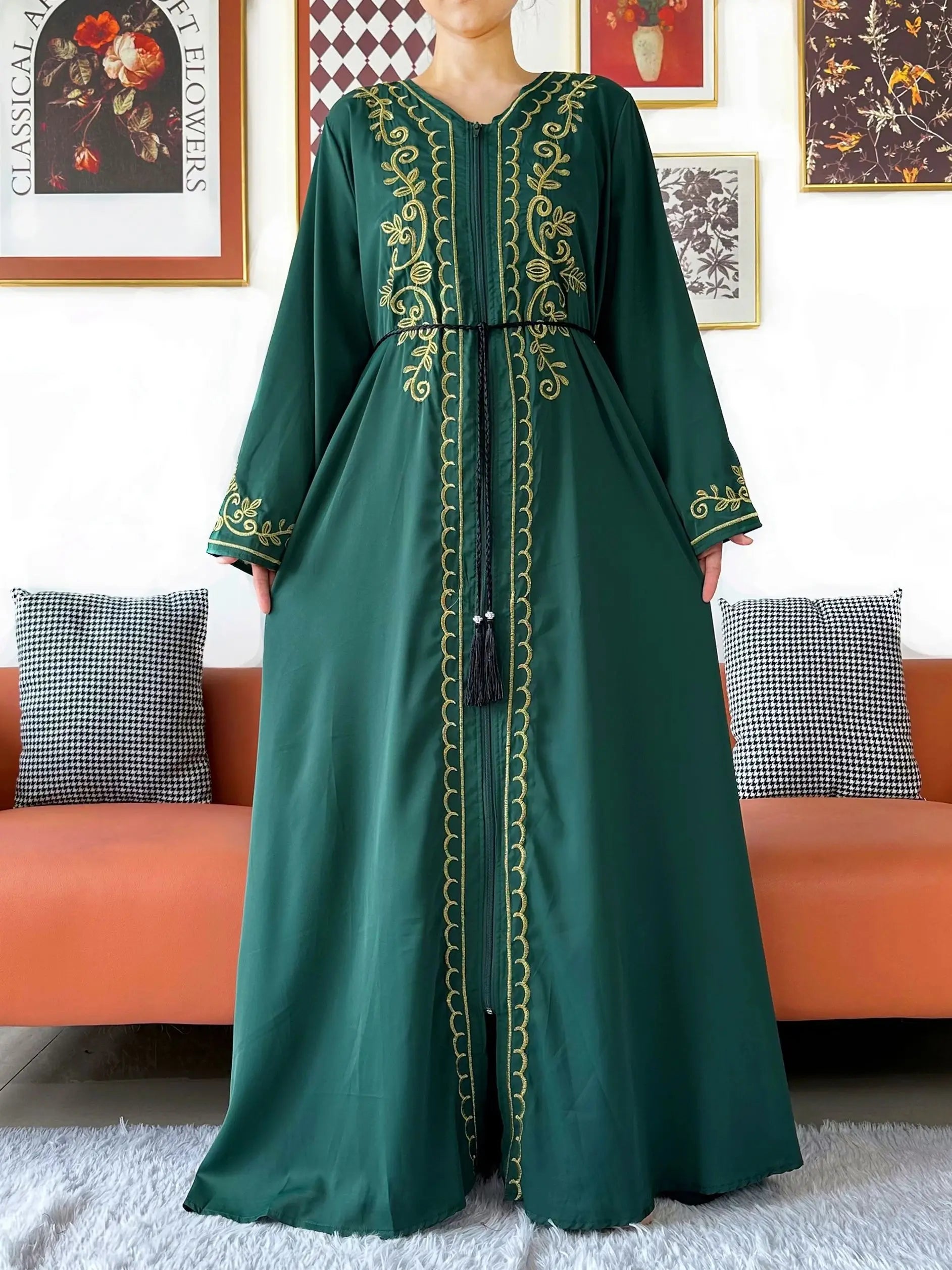 2025 New Elegant Women Abaya Long Sleeve Chiffon Loose Open Abaya Muslim Islamic Clothing Cardigan Style for Special Occasions.