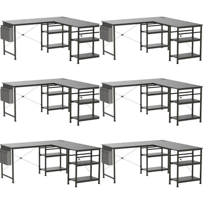 L-förmiger Schreibtisch Computertisch mit Regal, großer Arbeitsplatz, Home Office Gaming Tisch, höhenverstellbar, Schwarz