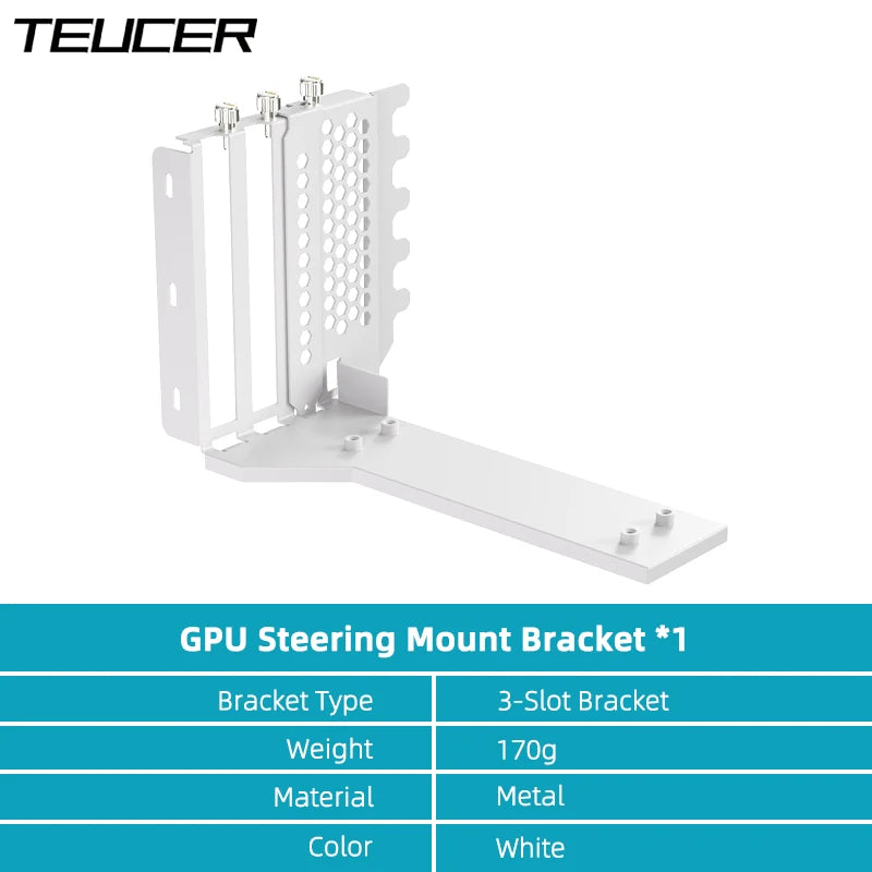 TEUCER L-Z3 GPU Vertical Mounting Bracket Kit, PCIe 4.0 X16 Riser Cable 200mm, Graphics Card Steering Mounting Bracket