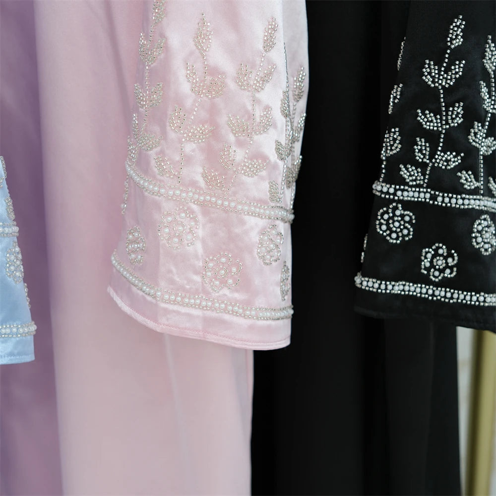 Ramadan Eid Open Beading Kimono Abaya Dubai Muslim Prayer Clothes Women Kebaya Kaftan Dress Islam Robe Arabe Femme Musulmane.