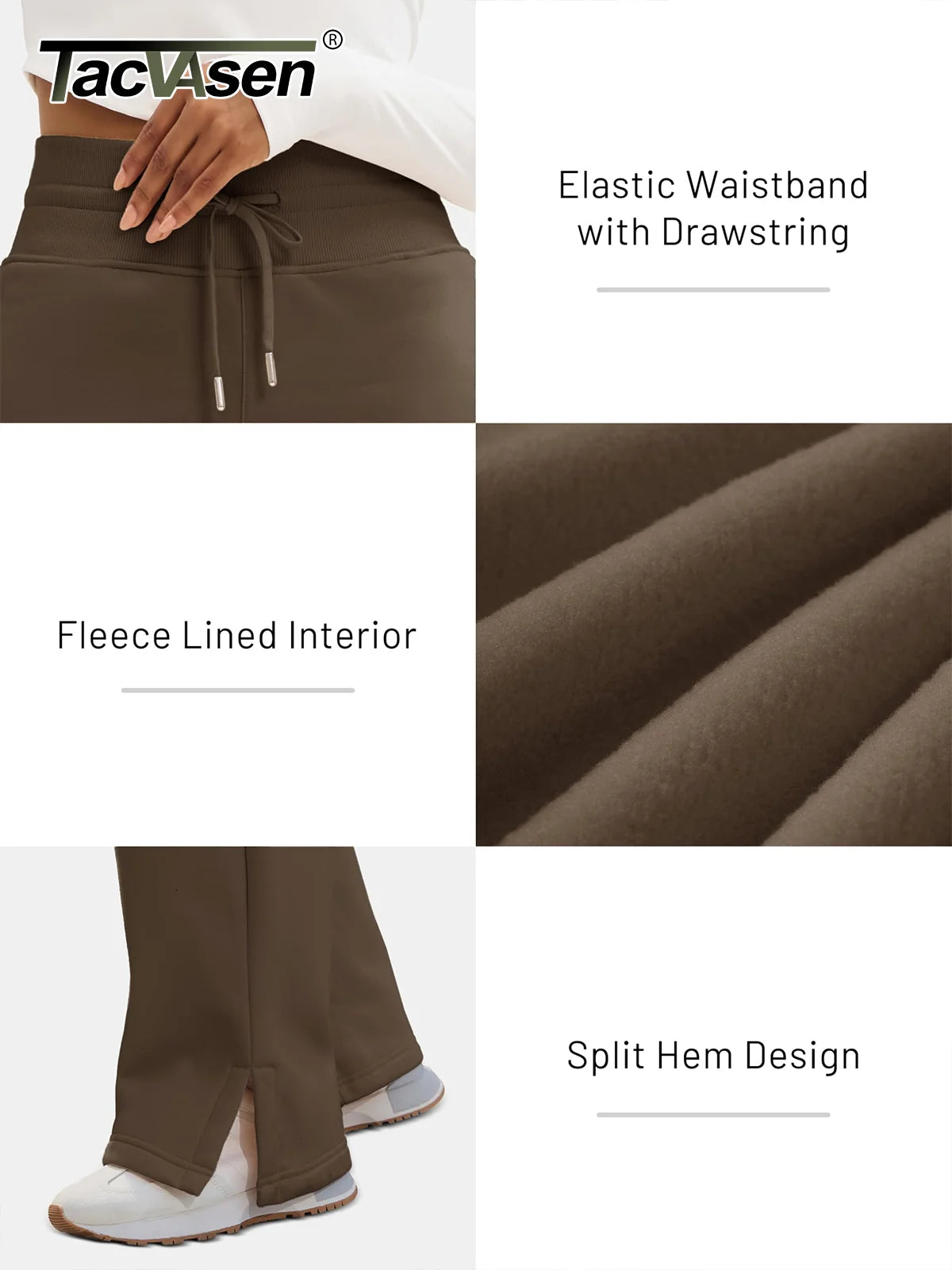 TACVASEN Fleece Hose mit weitem Bein Damenmode hoch taillierte Jogging hose Lounge hose weiche warme Winter Baggy Hose Streetwear.
