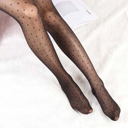 Sexy Women love Dot Embroidery Silk Stocking Thin Vintage Faux Tattoo Thigh Sheer Pantyhose Female Elastic Hosiery girls Tights.