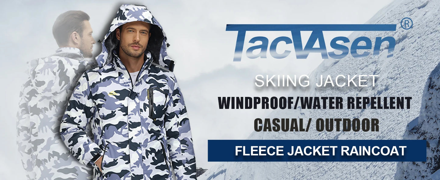 TACVASEN Fleece Lining Mountain Jackets Mens Hiking Jackets Outdoor Removable Hooded Coats Ski Snowboard Parka Winter Outwear.