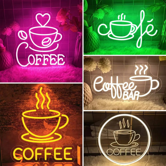 Kaffee-Leuchtreklame, Neon-LED-Schild für Café, Cafeteria, Restaurant, leuchtende Geschäftsschilder, Wanddekorationen für Zuhause, Lichter.