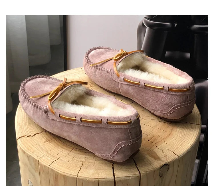 New 100% Natural Wool Genuine Leather Women Flat Winter shoes Women Moccasins Casual Loafers Plus Size Winter shoes.