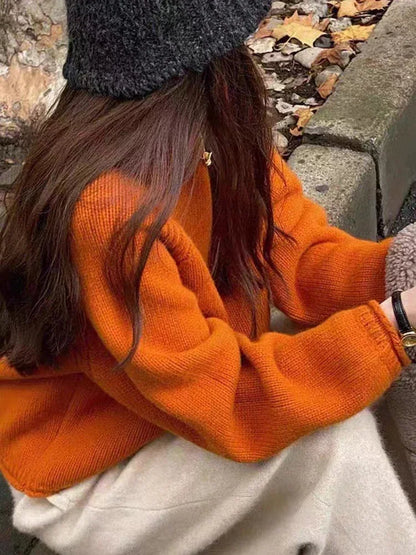 Harajuku Lose Lange Hülse Frauen Pullover Koreanische Herbst Winter Jumper Strickwaren Weiche Warme Tops Chic Solide Femme Pullover Pullover.