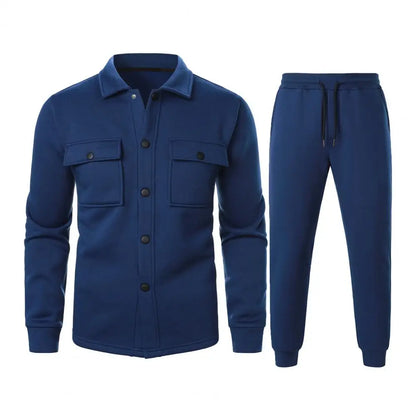 Men Two-piece Suit Set Winter Thick Warm Casual Suit Outfit Long Sleeve Coat Long Trousers Set Fashion Men's Activewear Outwear.