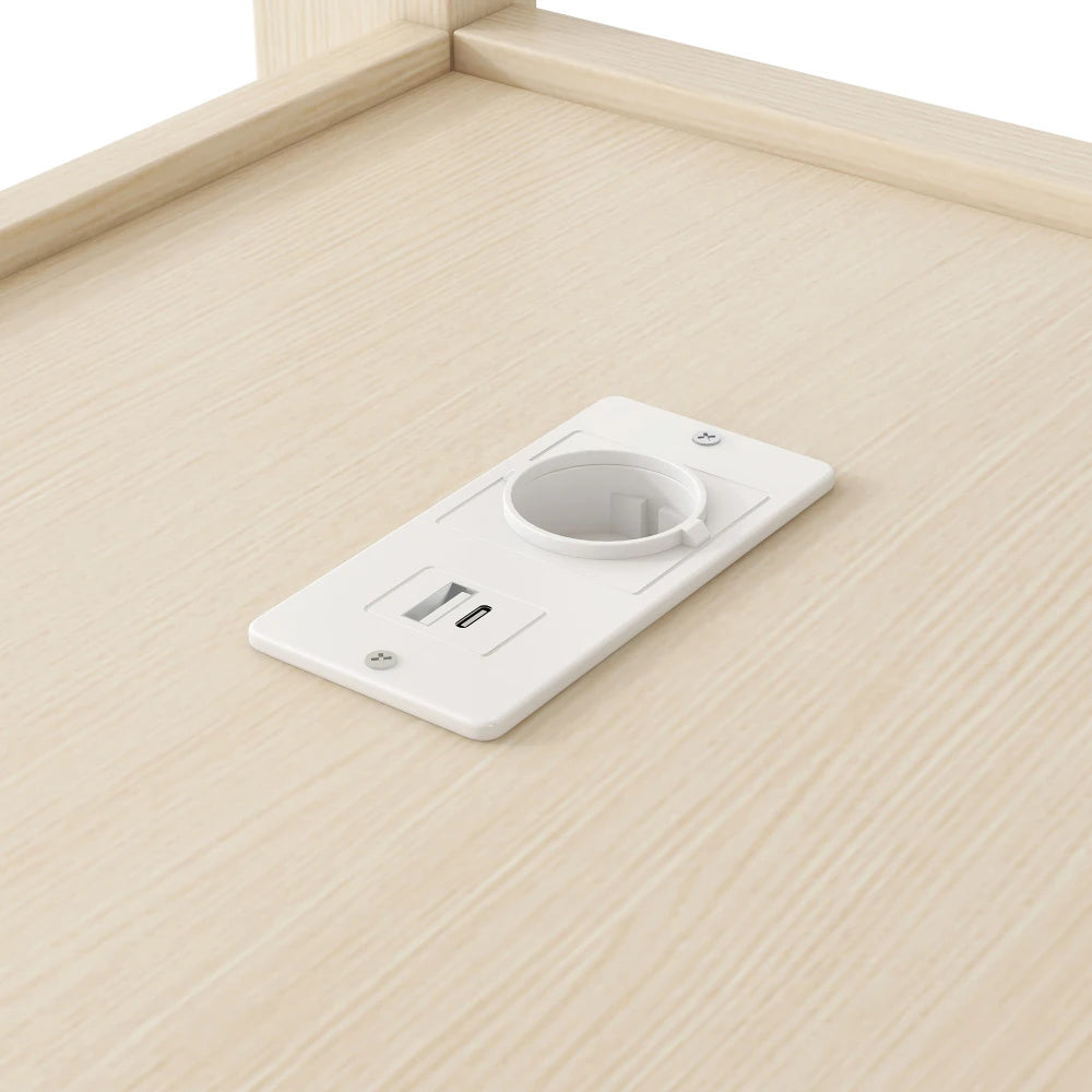 Modernes Kinder-Hochbett 140 x 200 mit Multifunktionsregalen, Unterbett-Schreibtisch, LED-Licht und USB, Kleiderschrank mit Stauraum, für Schlafzimmer