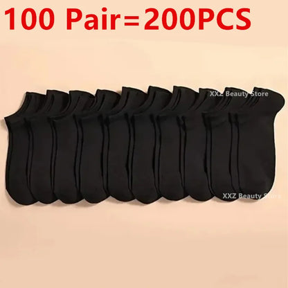 50/100 Pairs Solid Color Breathable ﻿Sock Women Men Boat Socks Invisible Low Cut Non-slip Summer No-show Ankle Socks Wholesale.