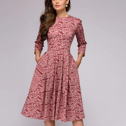 2023 frühling AutumnOffice Dame Knie Länge Elegante Vintage Langarm Party Kleider Frauen Floral Bedruckte Kleid Neue.
