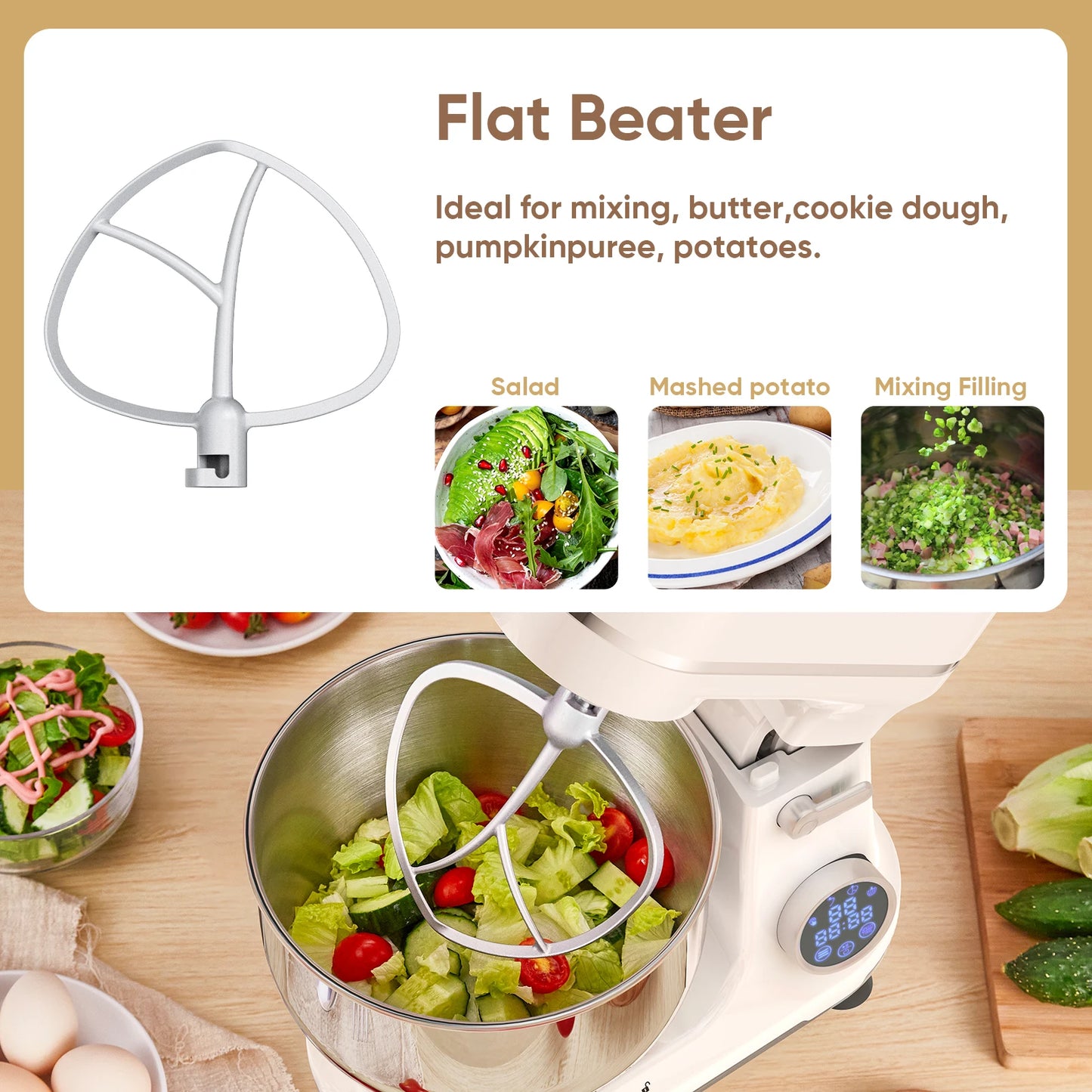 5L Kitchen Stand Mixer, 1200W 11-Speeds DC Motor, Digital OLED Screen, Electric Food Mixer with Dough Hook, Whisk.