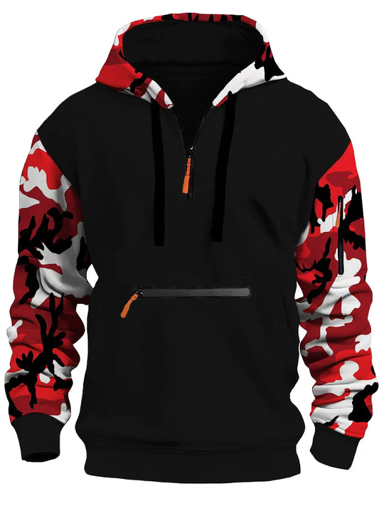 Autumn and winter men's new casual hoodie quality camouflage arm zipper long-sleeved pullover trend hoodie ins fashion Skids.