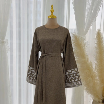 Modest Embroidered Kimono Dubai Abaya Middle East Türkiye Elegant Dress Eid Ramadan Kebaya Abayas F Women Caftan Marocain Femme.