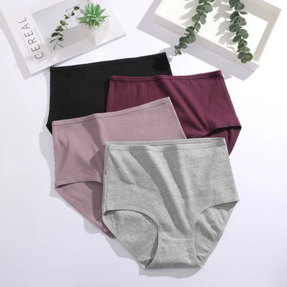 7Pcs Women's Cotton Panties Solid Color Plus Size Briefs Female Mid Waist High Elastic Underwear Cozy Breathable Lingerie S-2XL.