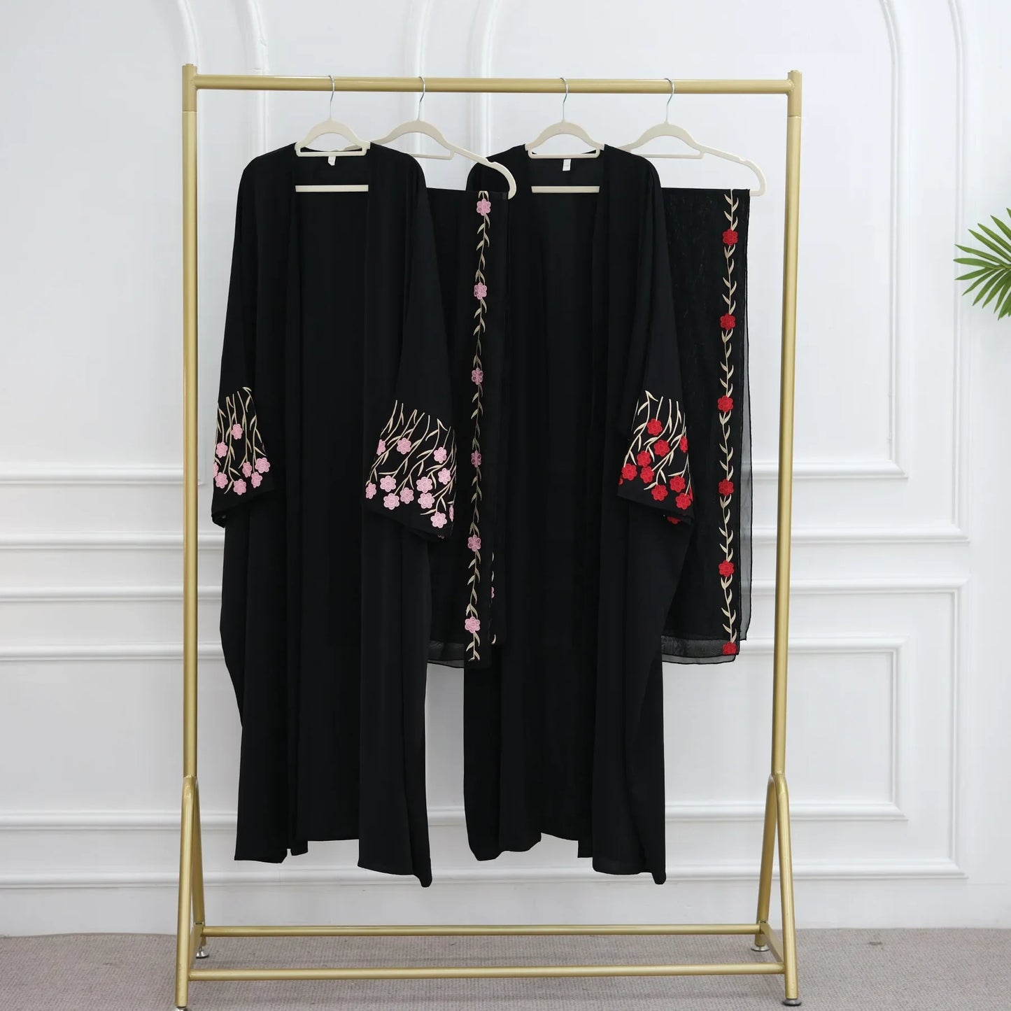 Islamic Clothes Black Flower Embroidery Abayas for Women Dubai Cardigan Muslim Saudi Open Abaya Kimono Luxury Hijab Dress Kaftan.