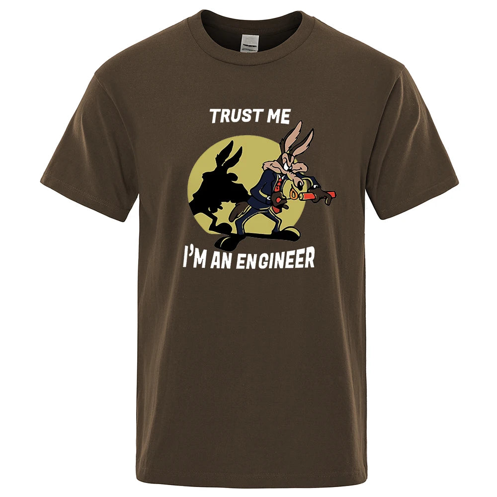 Trust Me Im An Engineer T Shirt For Men Pure Cotton Vintage T-Shirt Round Neck Engineering Tees Classic Man Clothes Oversized.