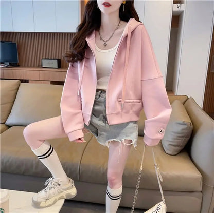 Hoodies Sweatshirt for Women Cropped Full Zip Up 2025 Trend 2000s Y2k Style Dropshiping Matching with Zipper Woman Hooded Tops.