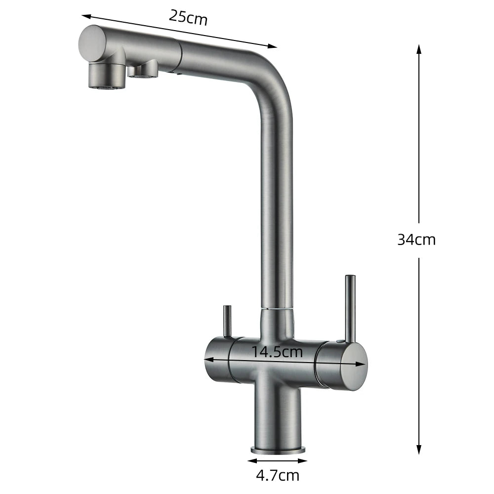 Filtered Kitchen Sink Faucet Pull Out Spray 360 Rotation Water Filter Tap Dual Sprayer Drinking Water Tap Vessel Sink Mixer