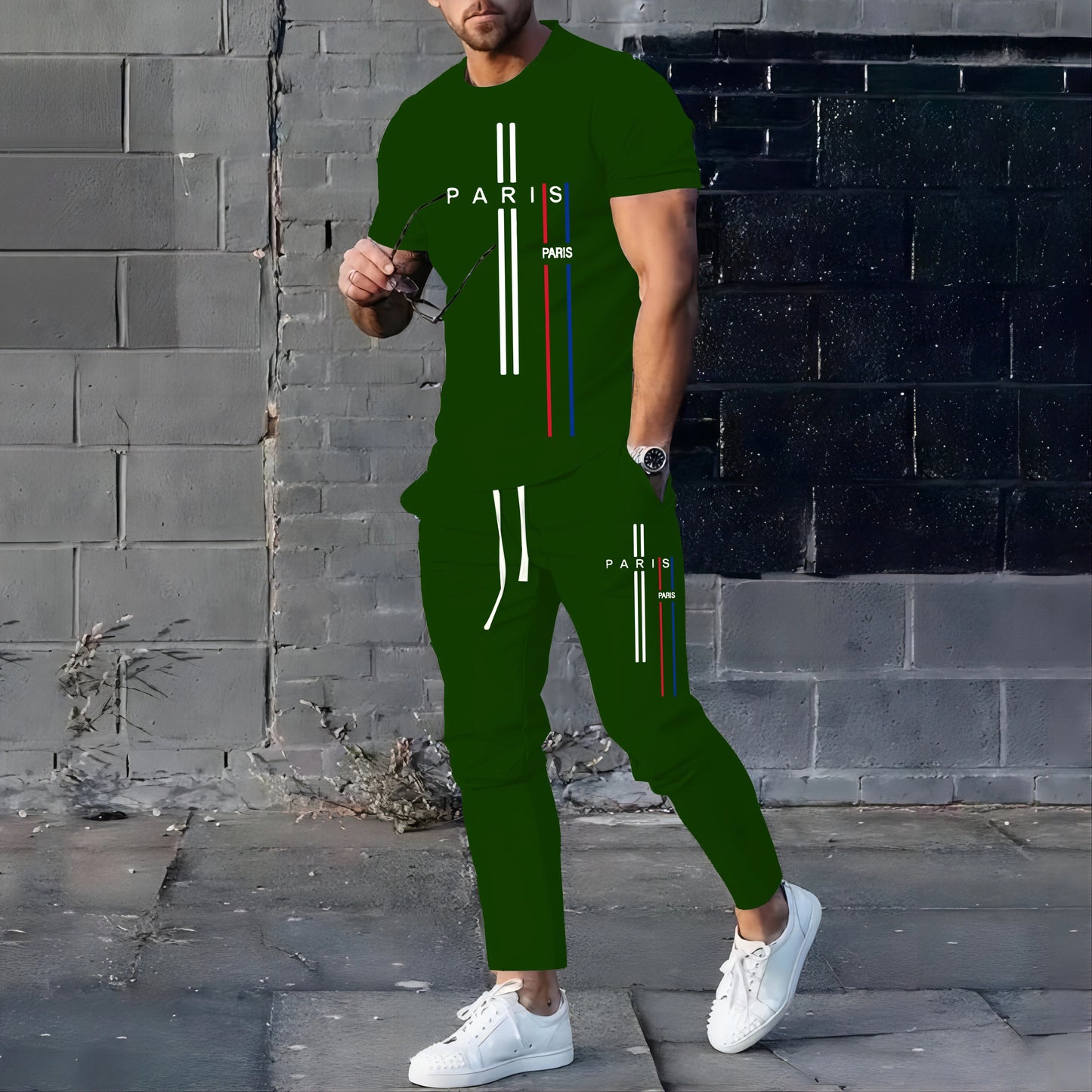 New StyleSummer Spring Fashionable Men's Football Sportswear T-shirt Pants Set Casual Short Sleeve Set Jogging Fitness Clothing.