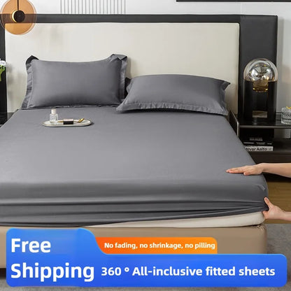 1Pc Fitted Bed Sheet With Elastic Band Solid Color Anti-slip Adjustable Mattress Cover for Single Double (No Pillowcase）.