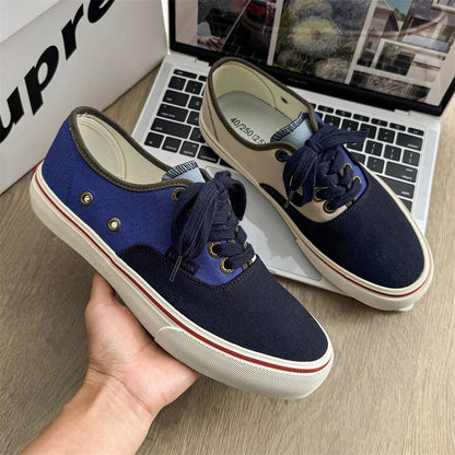 Boys' Casual Canvas Skateboard Shoes with Patchwork Low Cut Shoes Men's Minimalist Fashion Sneakers Trendy Lace Up Flat Bottom.