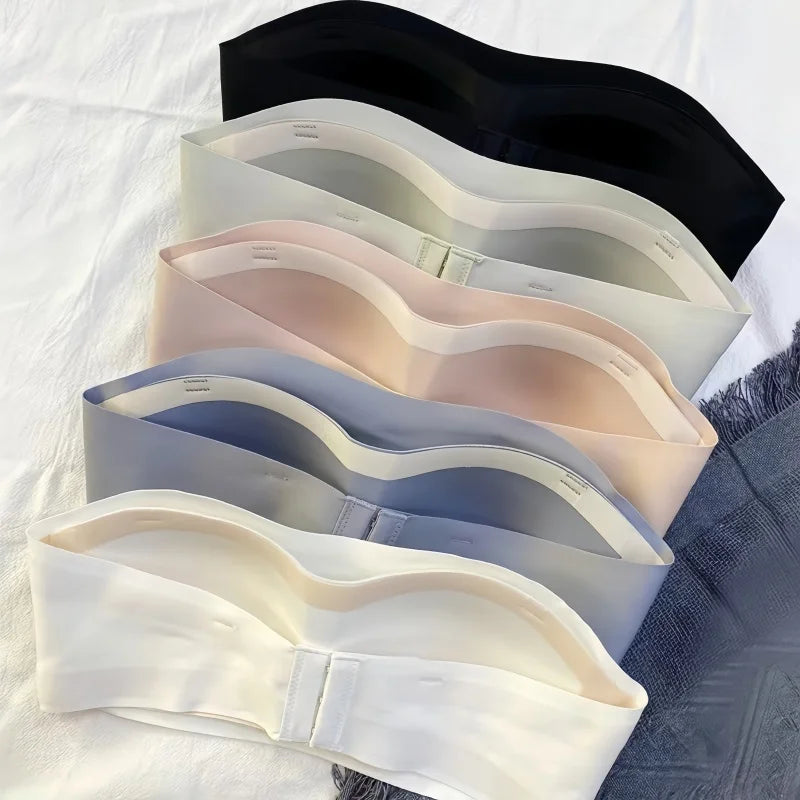 2Pcs/Set Strapless Bras For Women Push Up Bra Non-wire Bra Glossy Brassiere Seamless Underwear 1/2 Cup Padded Sexy Lingerie.