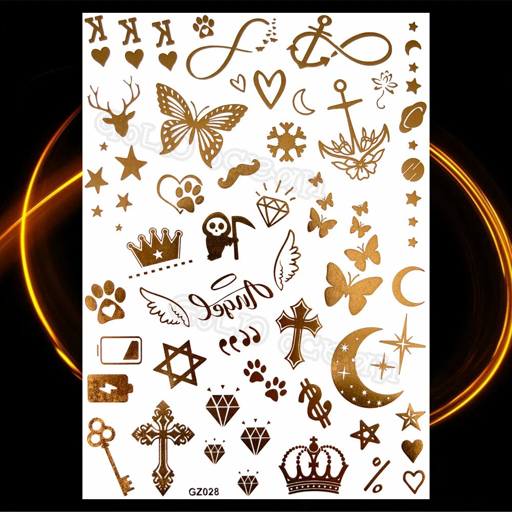 1PC Summer Style Men Women Body Art Gold Metallic Tattoo Sticker HYS-101 Chain Bracelet Fake Jewelry Waterproof Temporary Tattoo.