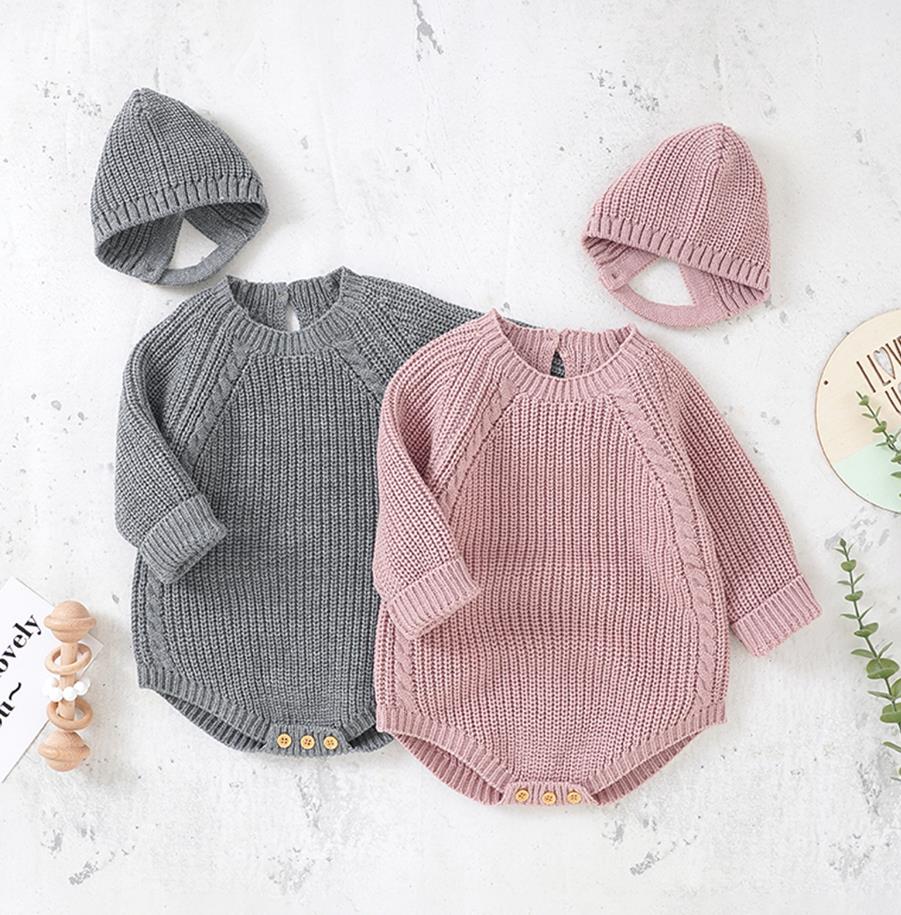 Neugeborenen Baby Mädchen Boy Knit Pullover Strampler Crewneck Sweatshirt Langarm Warme Bodys Tops Mit Hüte Herbst Winter Kleidung.