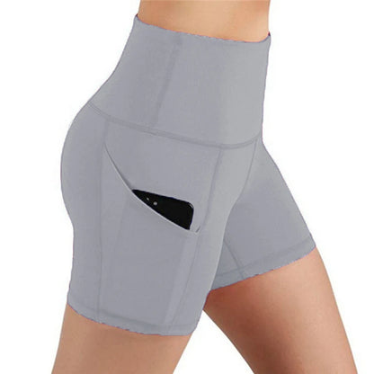 Women gym shorts High Waist Lifting Push Up Tight Yoga Cycling biker shorts Phone Pocket Jogging Running Fitness Short Pant lady.