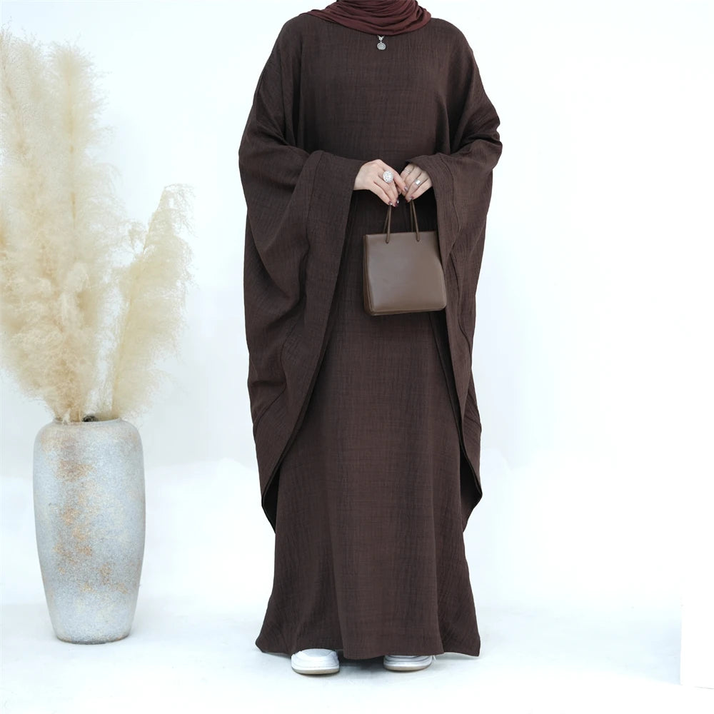 Ramadan Dubai Women Cotton Linen Khimar Abaya Saudi Arabia Turkey Islam Muslim Maxi Modest Dress Kebaya Robe Femme Musulmane.